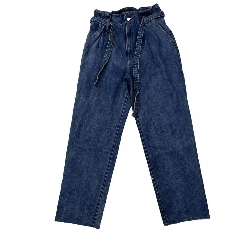 ABERCROMBIE & FITCH Mom Jeans Womens 28 6R Simone High Rise Ankle Belted Blue